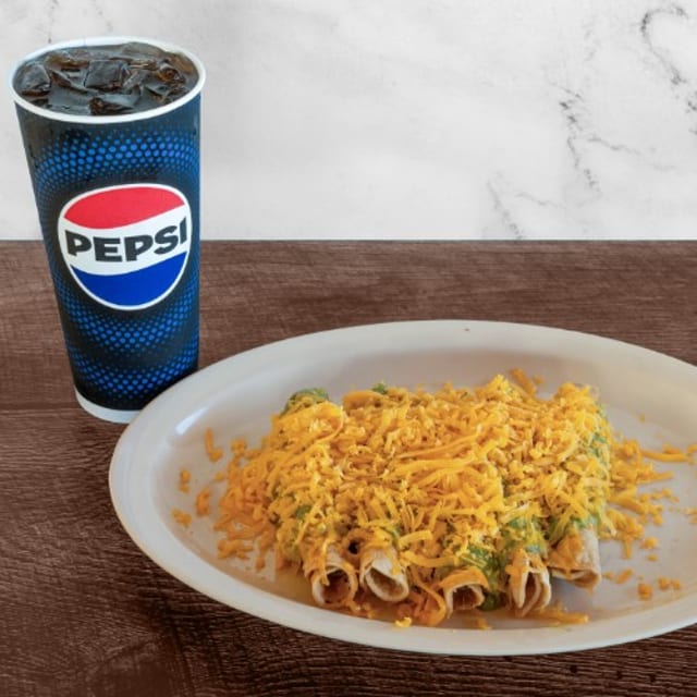 Special Five Rolled Tacos with Soda & Side.